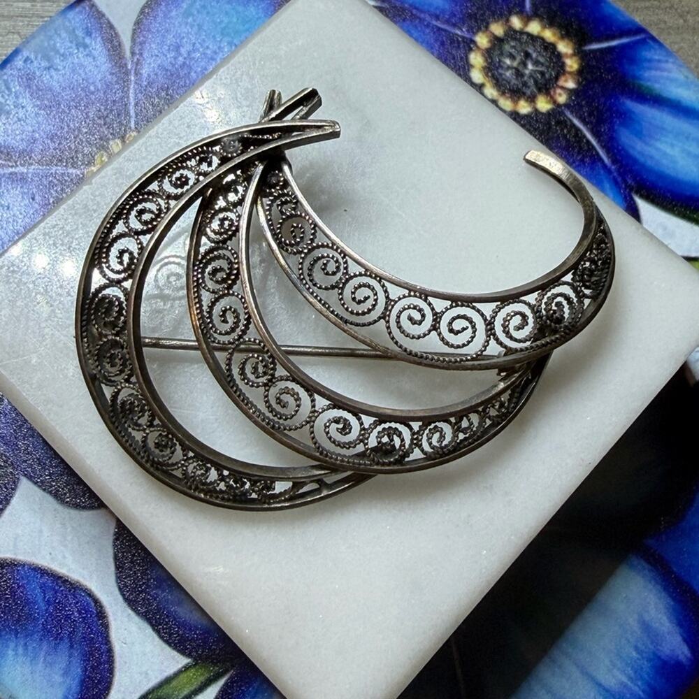 Vintage NAJ 925 Filigree Brooch Nicolai August Jørgensen Sterling Silver #M64